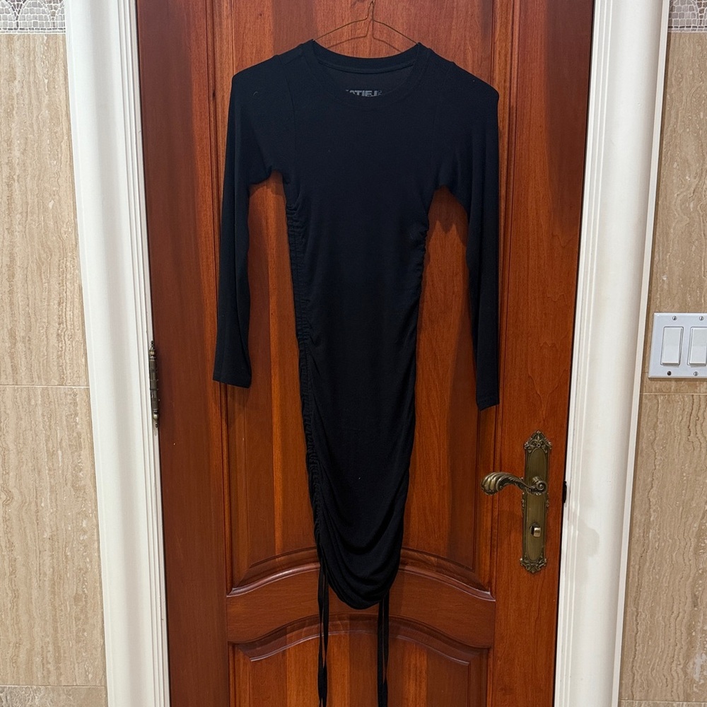 Katie J NYC Black Ruched Ribbed Dress